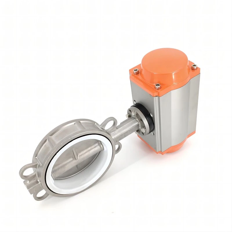 Pneumatic stainless steel PTFE wafer butterfly valve detail